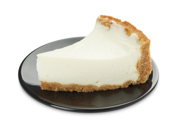 Piece of tasty vegan tofu cheesecake isolated on white