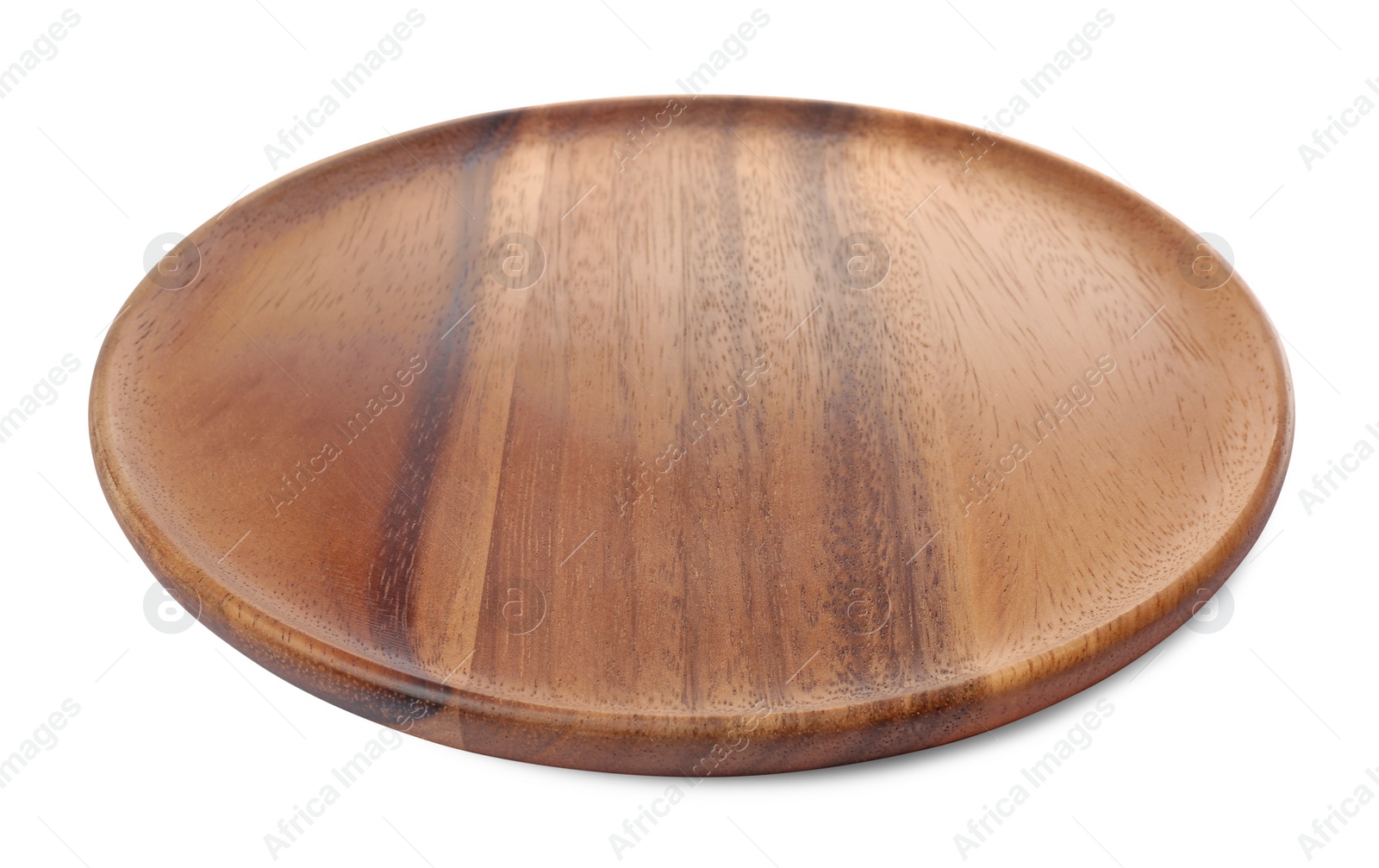 Photo of One new wooden plate on white background