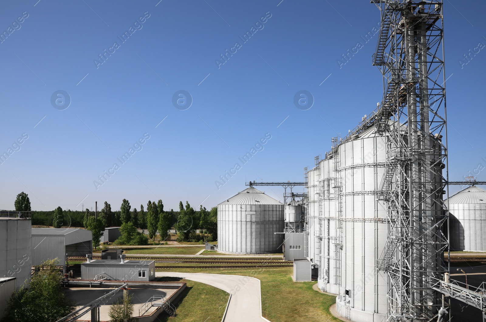 Photo of View of modern granaries for storing cereal grains outdoors