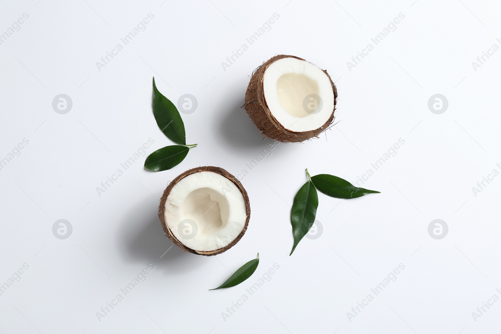 Photo of Composition with coconuts on white background, top view