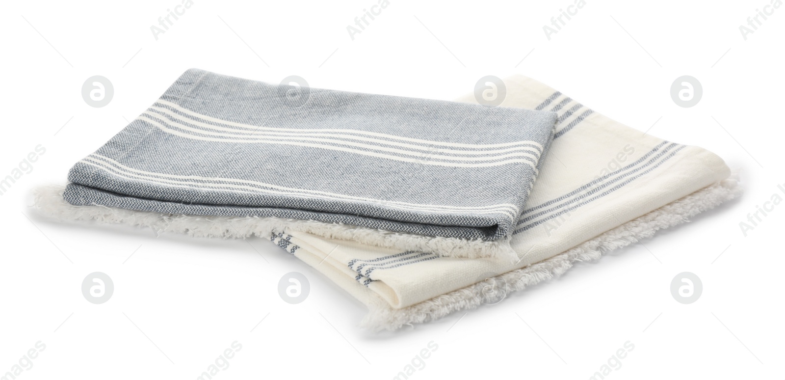 Photo of Two striped kitchen towels isolated on white