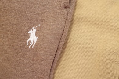 Leiden, Netherlands - December 6, 2023: Ralph Lauren logo on garment, top view