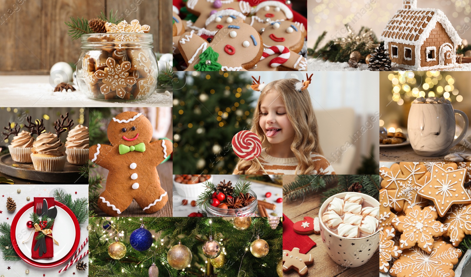 Image of Photos of Christmas holidays combined into collage. Banner design