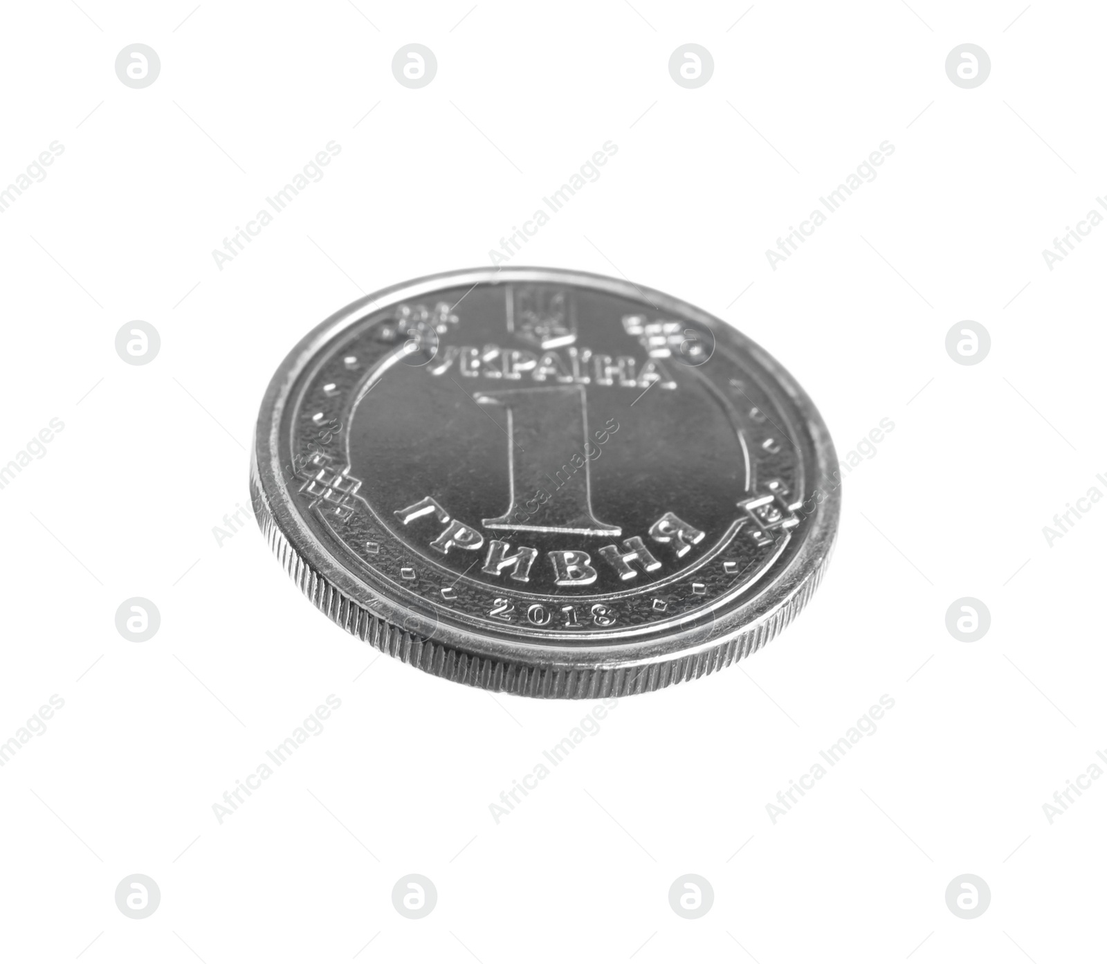 Photo of Ukrainian coin isolated on white. National currency