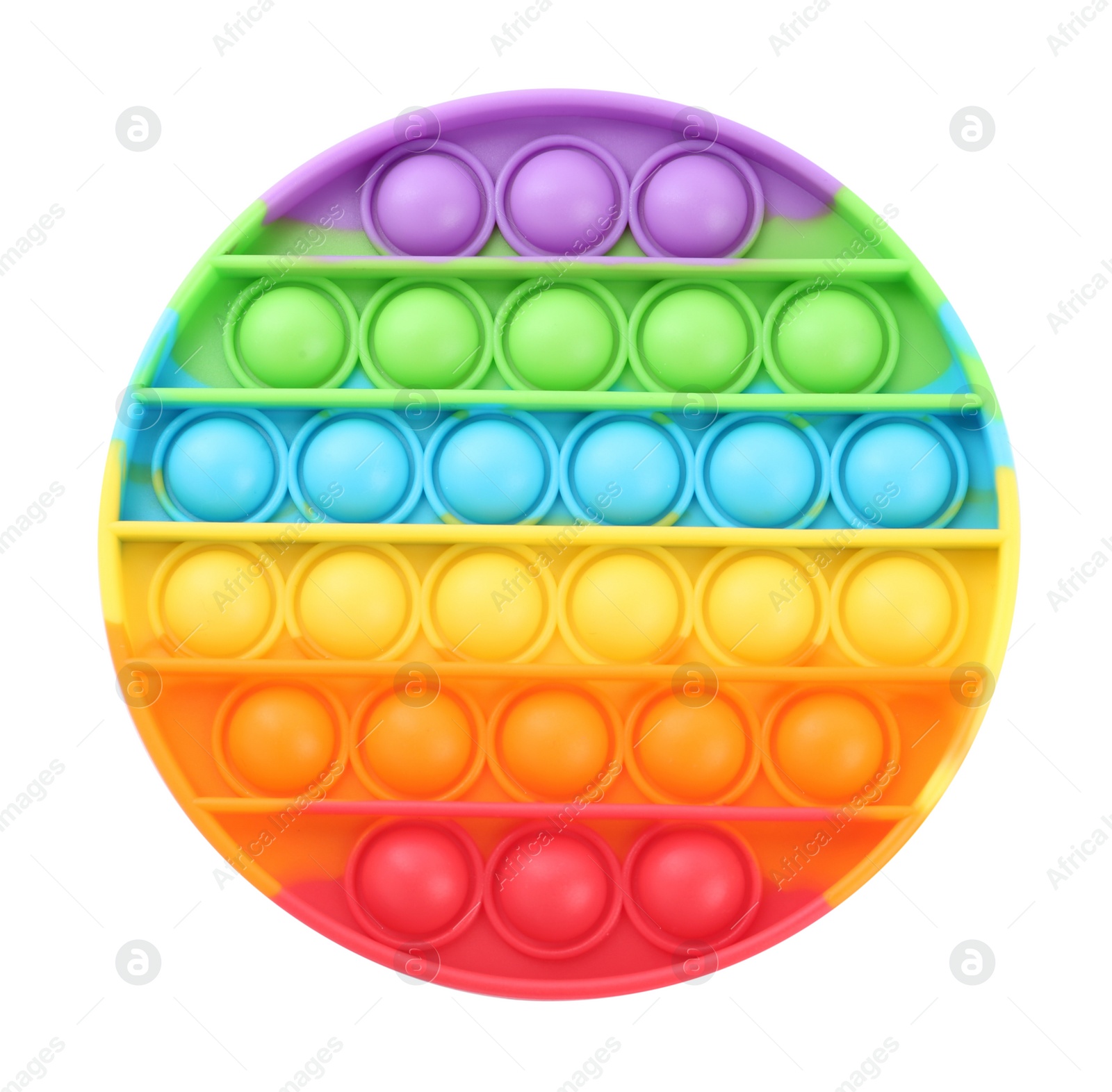 Photo of Rainbow pop it fidget toy isolated on white, top view