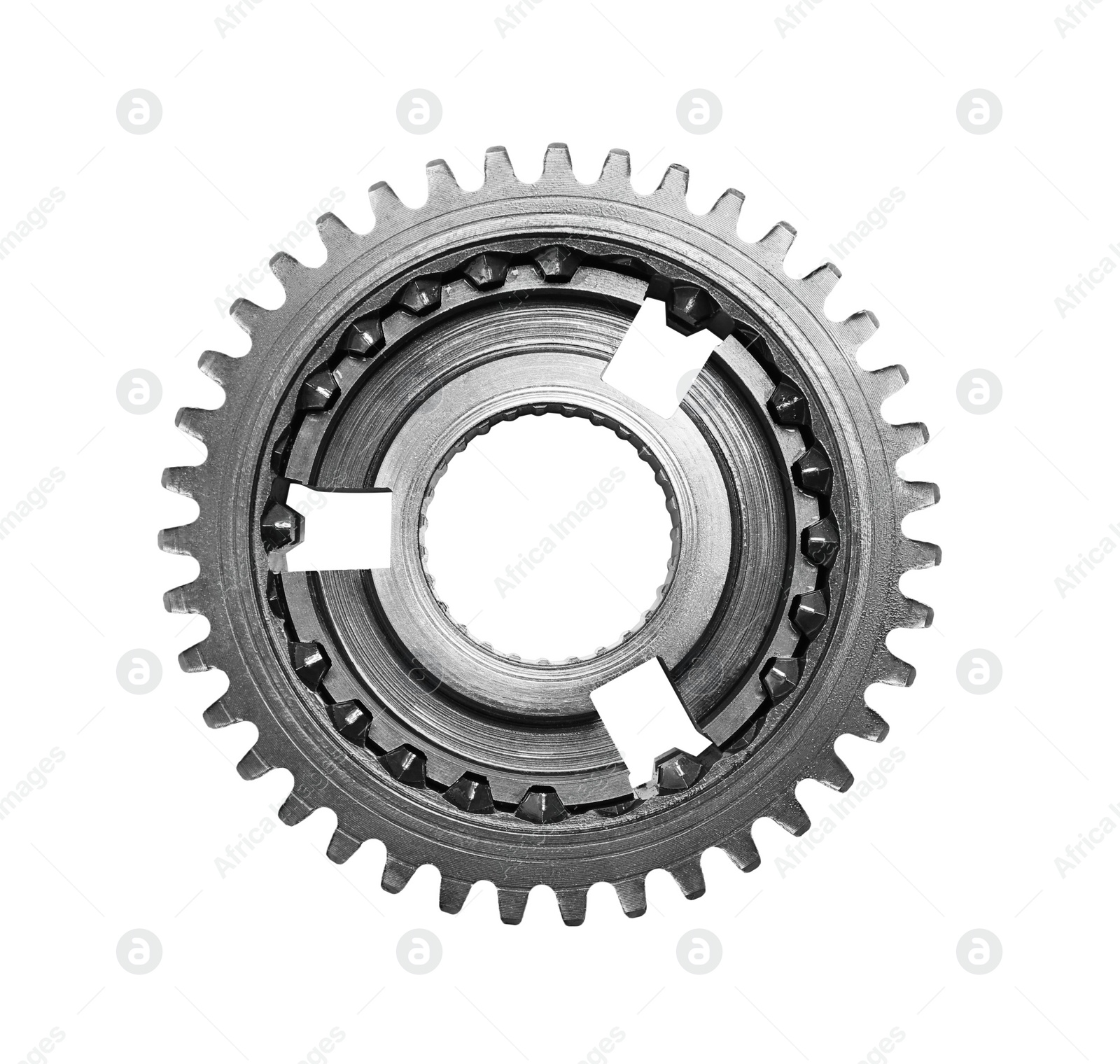 Photo of Stainless steel gear isolated on white, top view