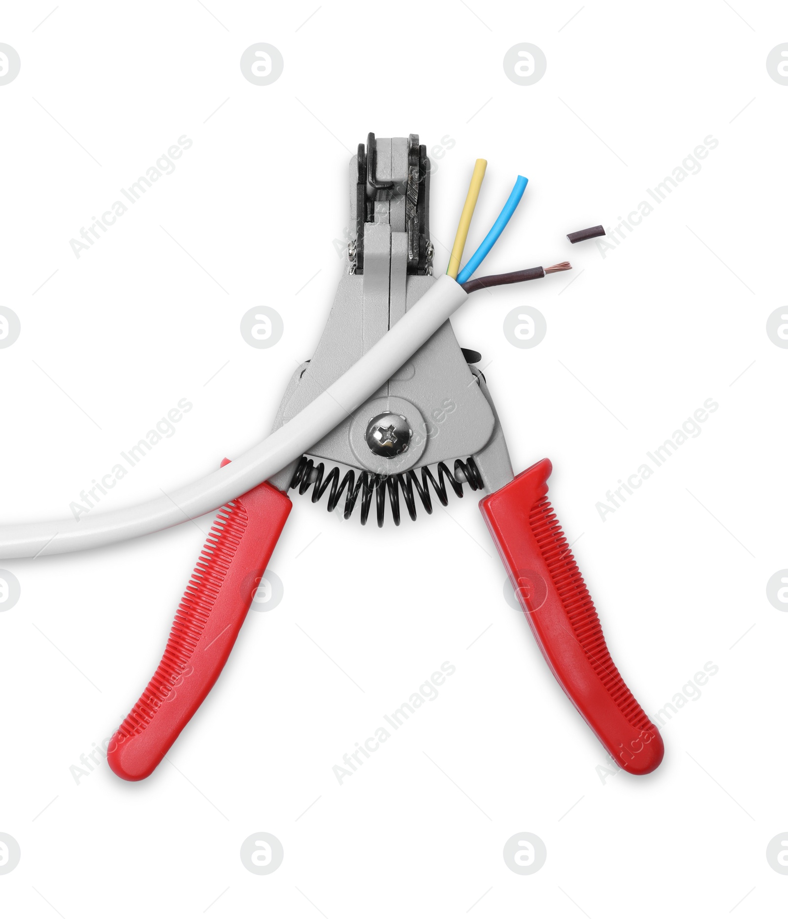 Photo of Cutters and stripped wire isolated on white, top view