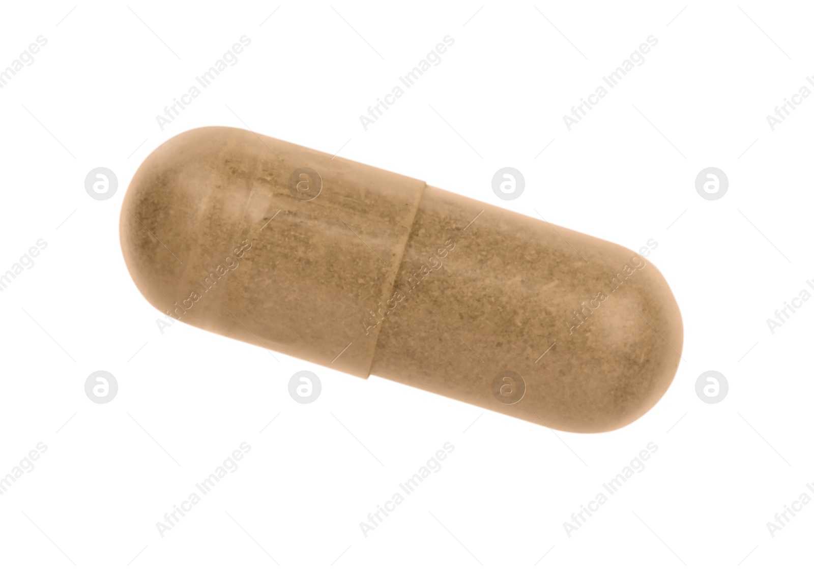 Photo of One vitamin capsule isolated on white. Health supplement