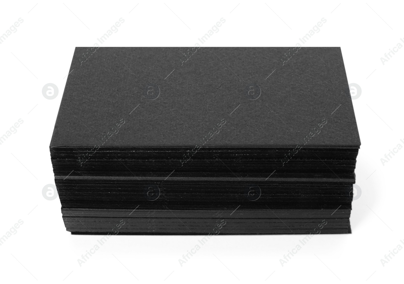 Photo of Stack of blank black business cards isolated on white. Mockup for design