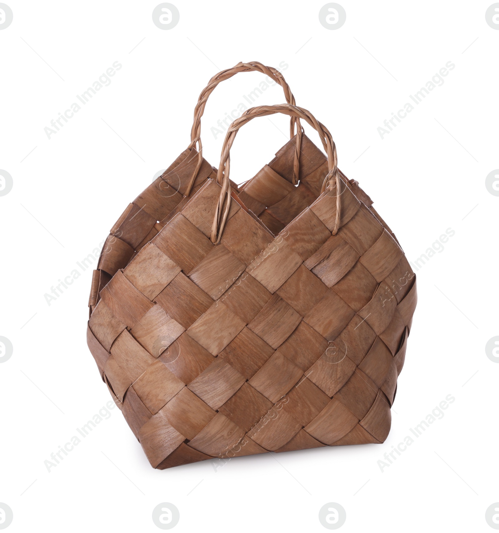 Photo of Stylish brown wicker basket isolated on white