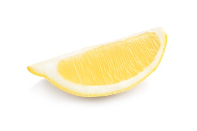 Photo of Sliced fresh ripe lemon on white background