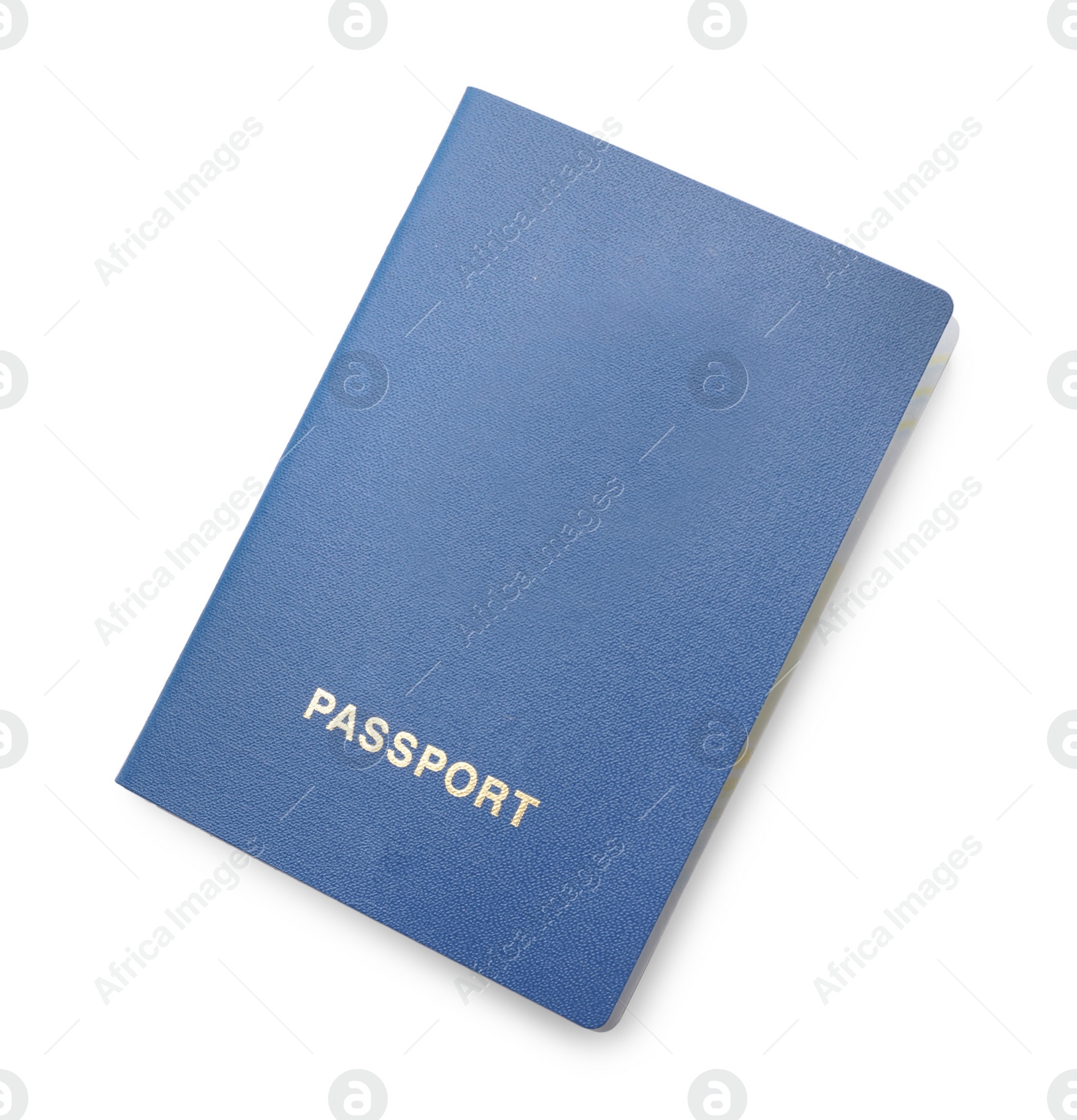 Photo of One blue passport isolated on white, top view