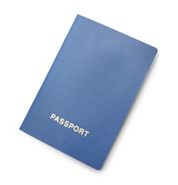 One blue passport isolated on white, top view