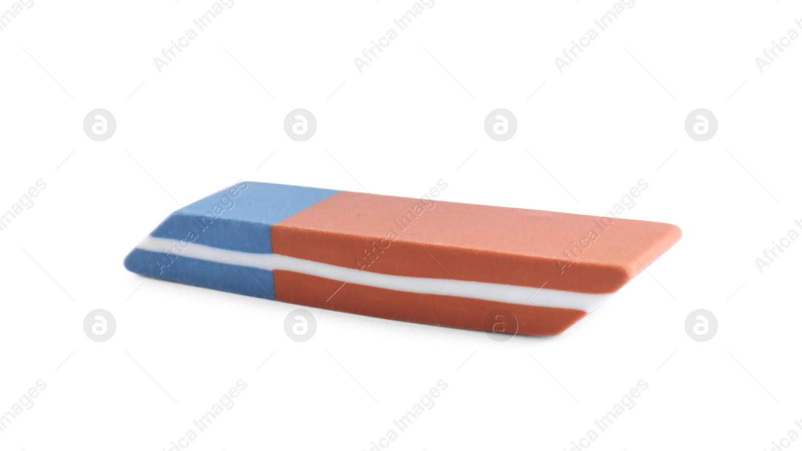 Photo of New double eraser isolated on white. School stationery