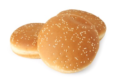 Photo of Three fresh hamburger buns isolated on white