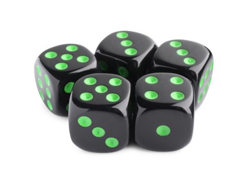 Photo of Many black game dices isolated on white