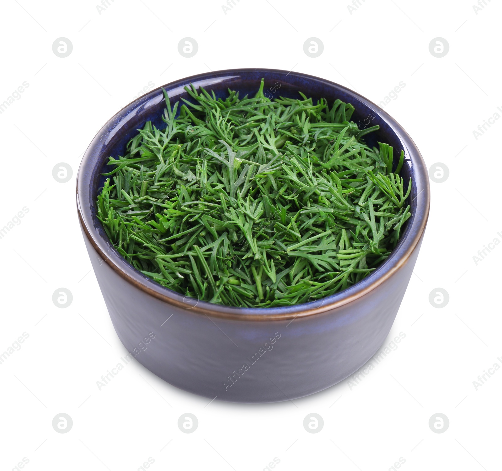 Photo of Fresh cut dill in bowl isolated on white