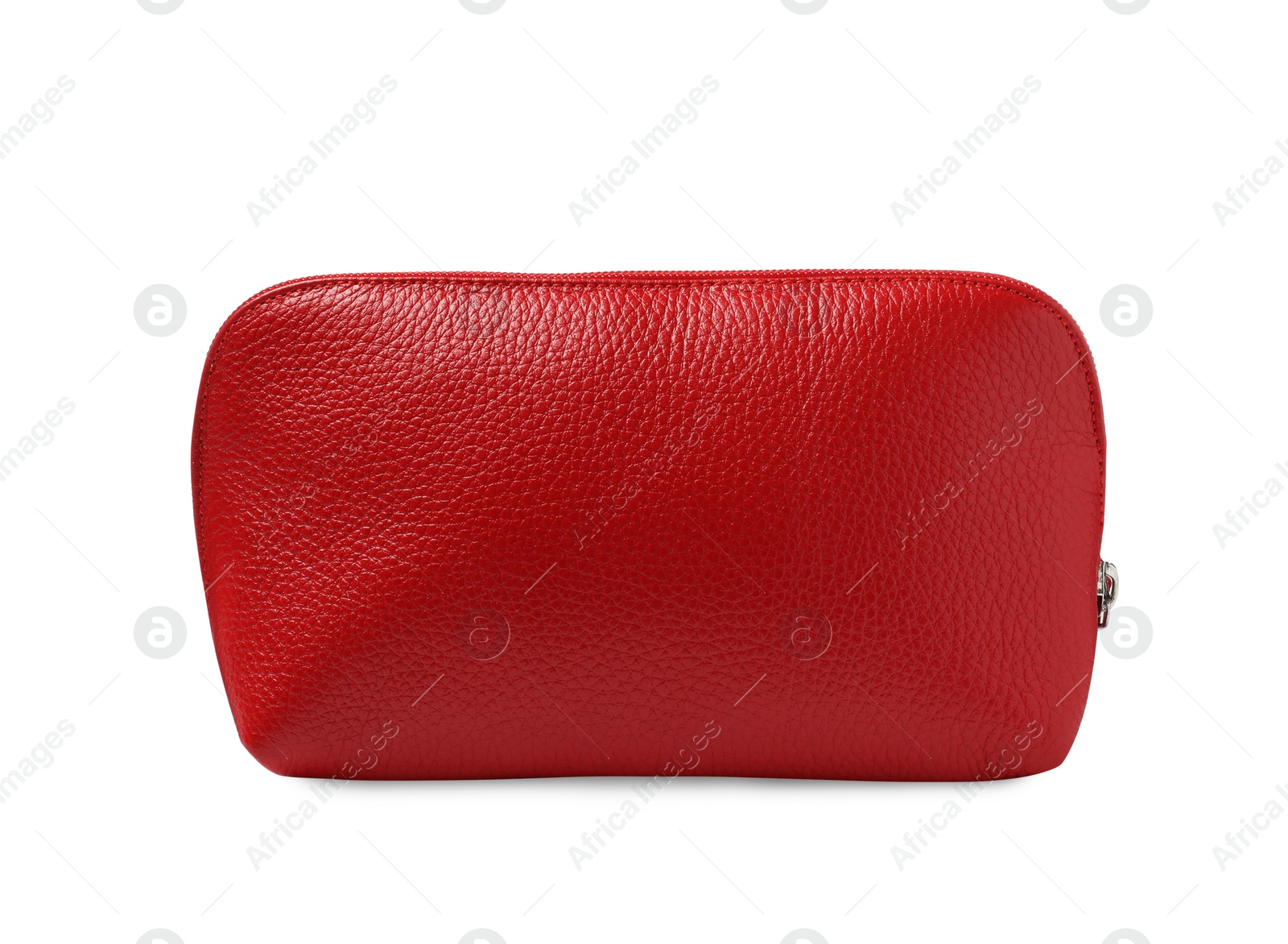 Photo of Stylish red cosmetic bag isolated on white