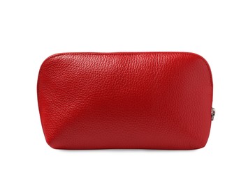 Photo of Stylish red cosmetic bag isolated on white