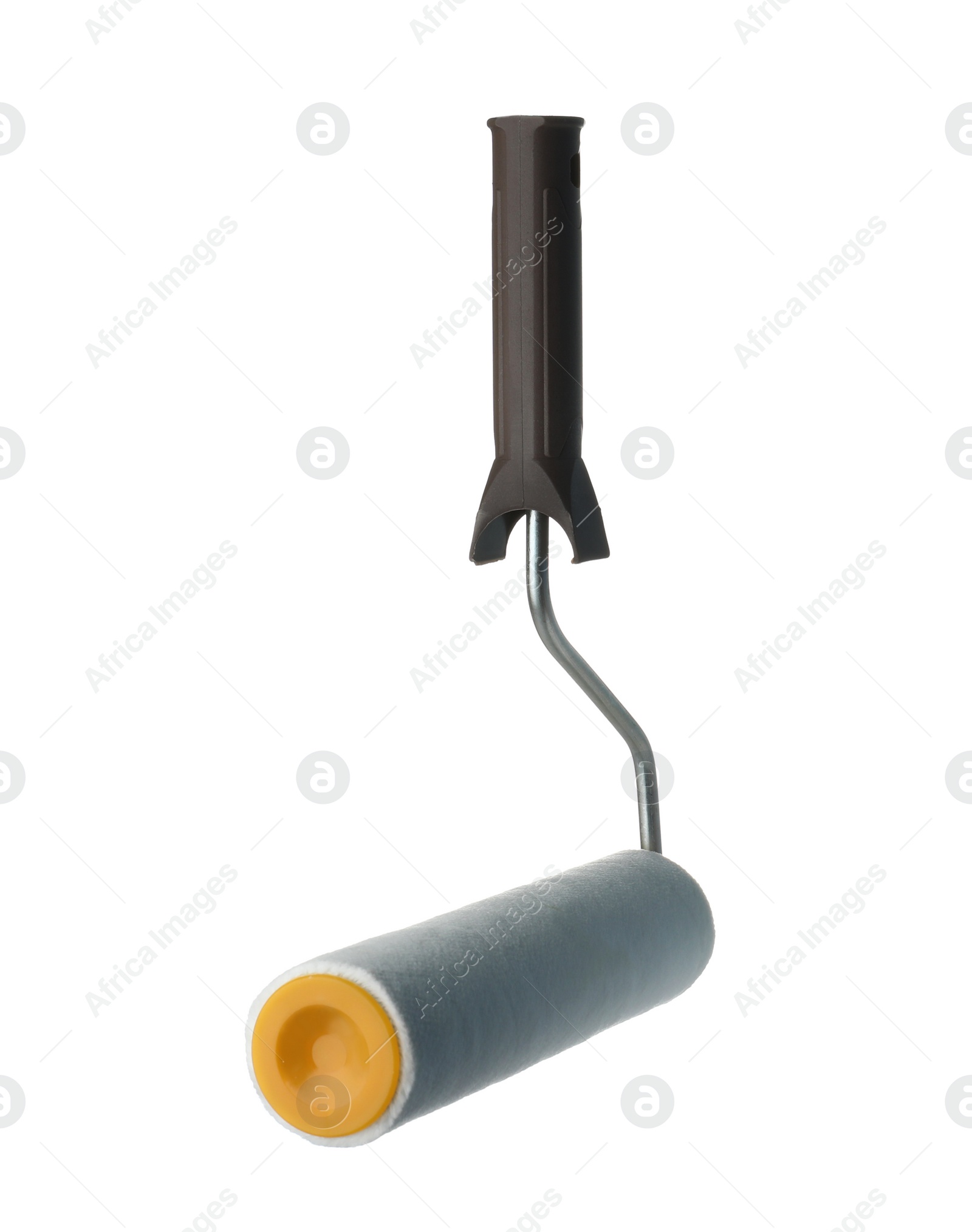 Photo of New paint roller brush on white background