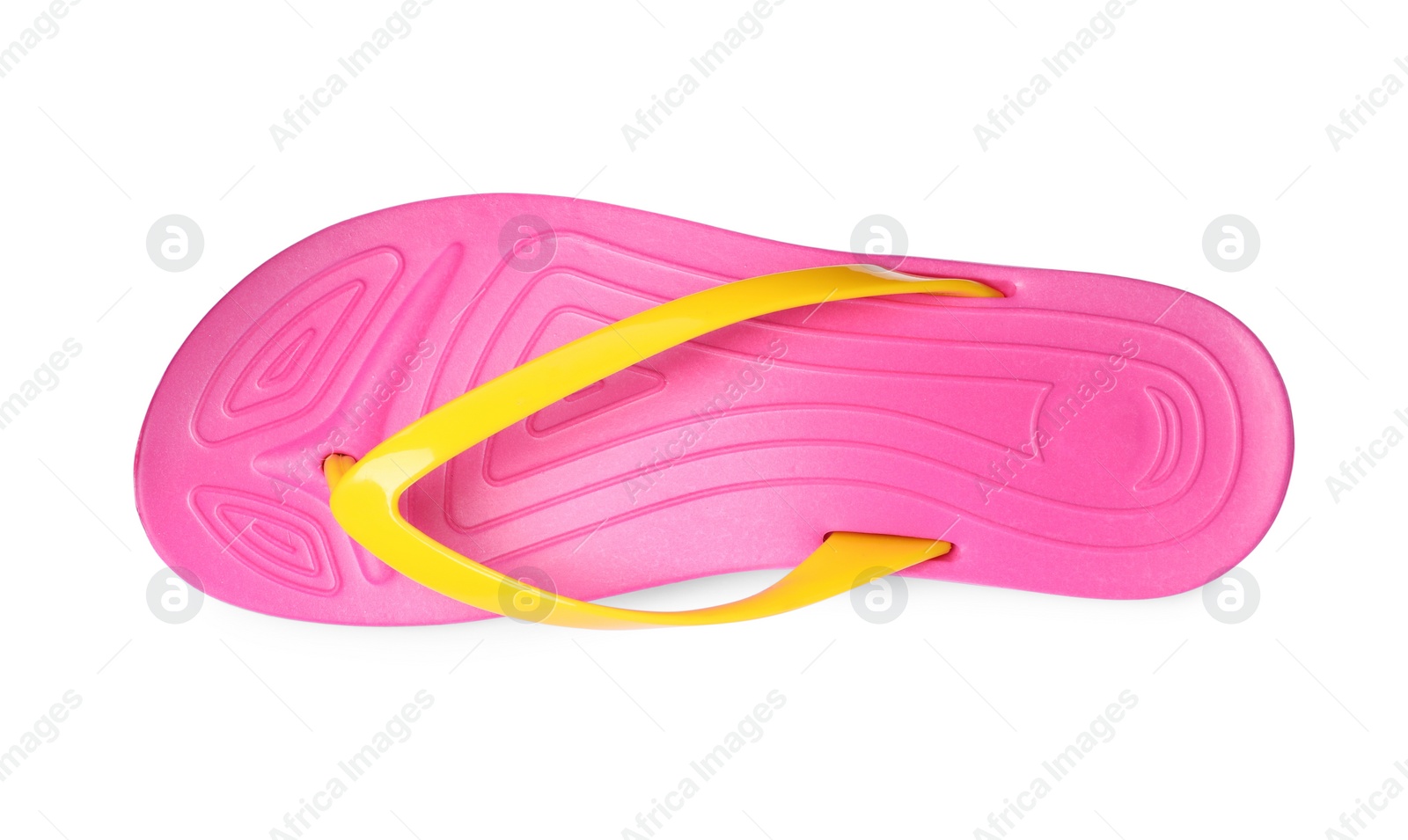 Photo of Single pink flip flop isolated on white, top view