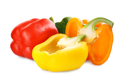 Different ripe bell peppers isolated on white