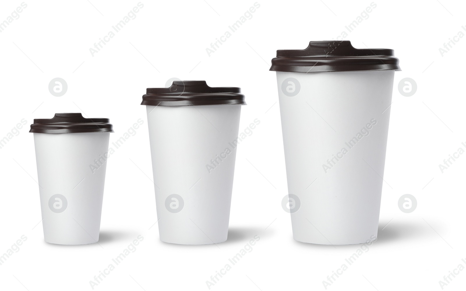 Image of Set with different takeaway coffee cups on white background