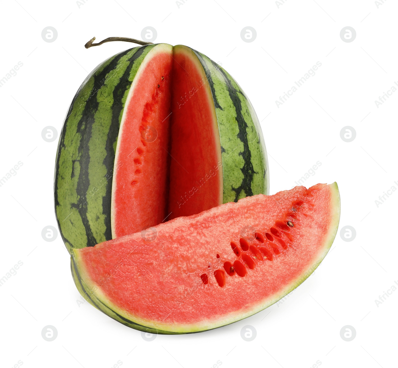 Photo of Tasty ripe cut watermelon on white background