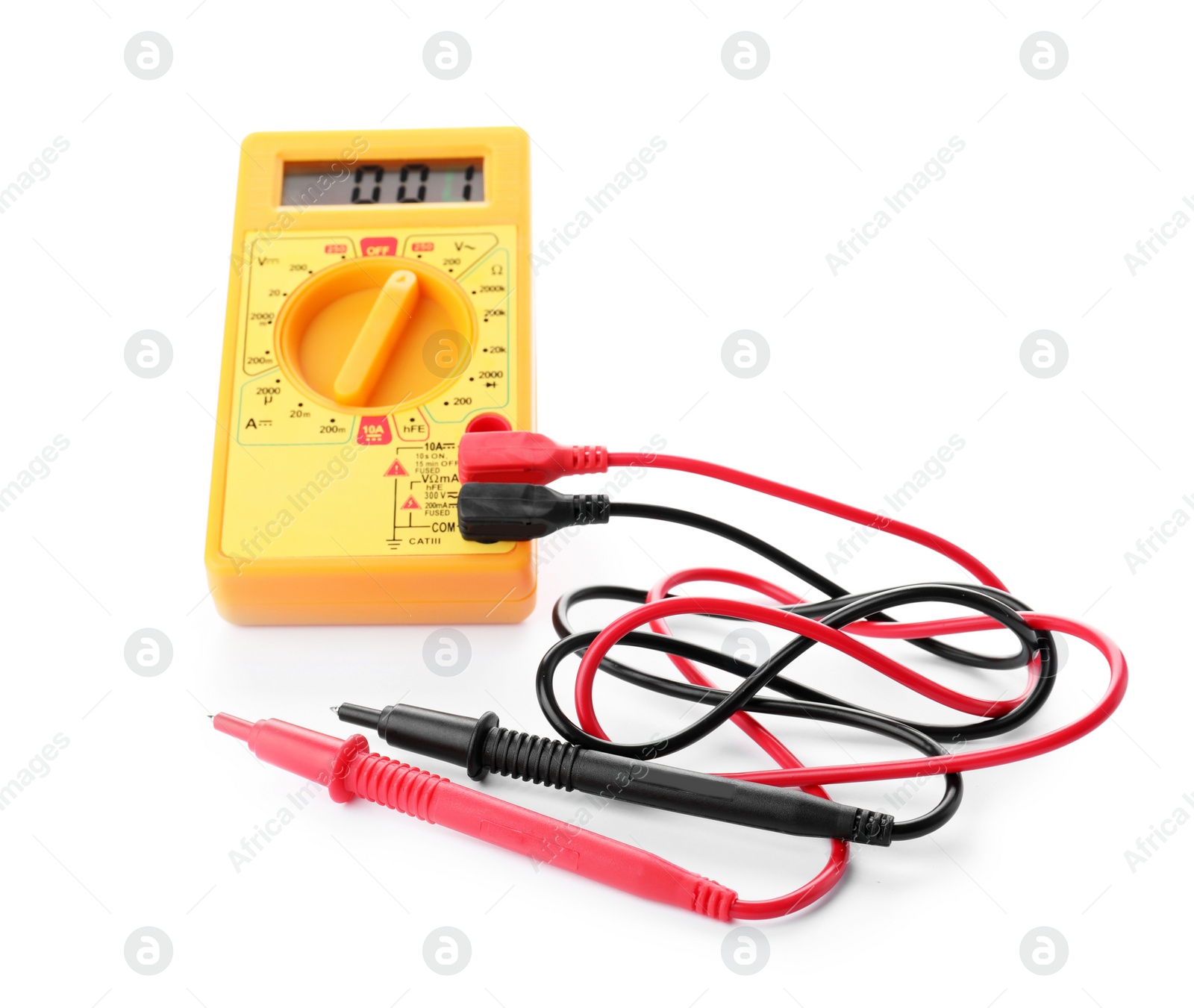 Photo of Digital multimeter on white background. Electrician's tool