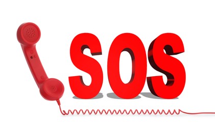 Image of Telephone handset on white background. Emergency SOS call