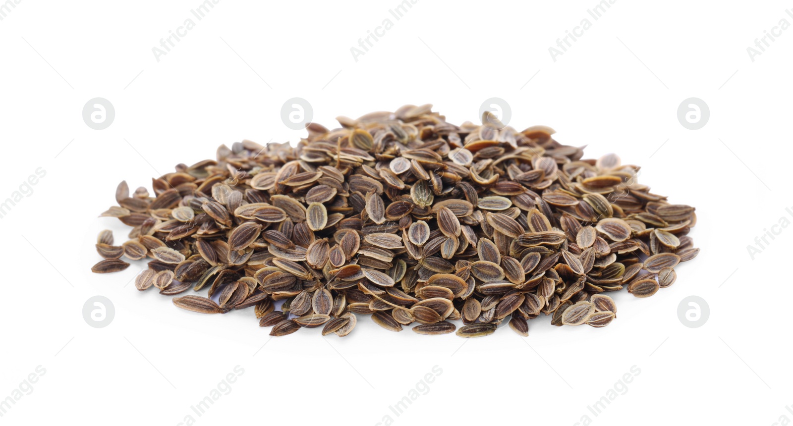 Photo of Heap of dry dill seeds isolated on white