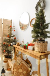 Photo of Christmas trees and different festive decor indoors