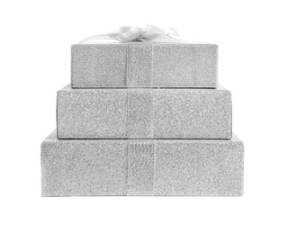 Photo of Beautiful gift boxes on white background