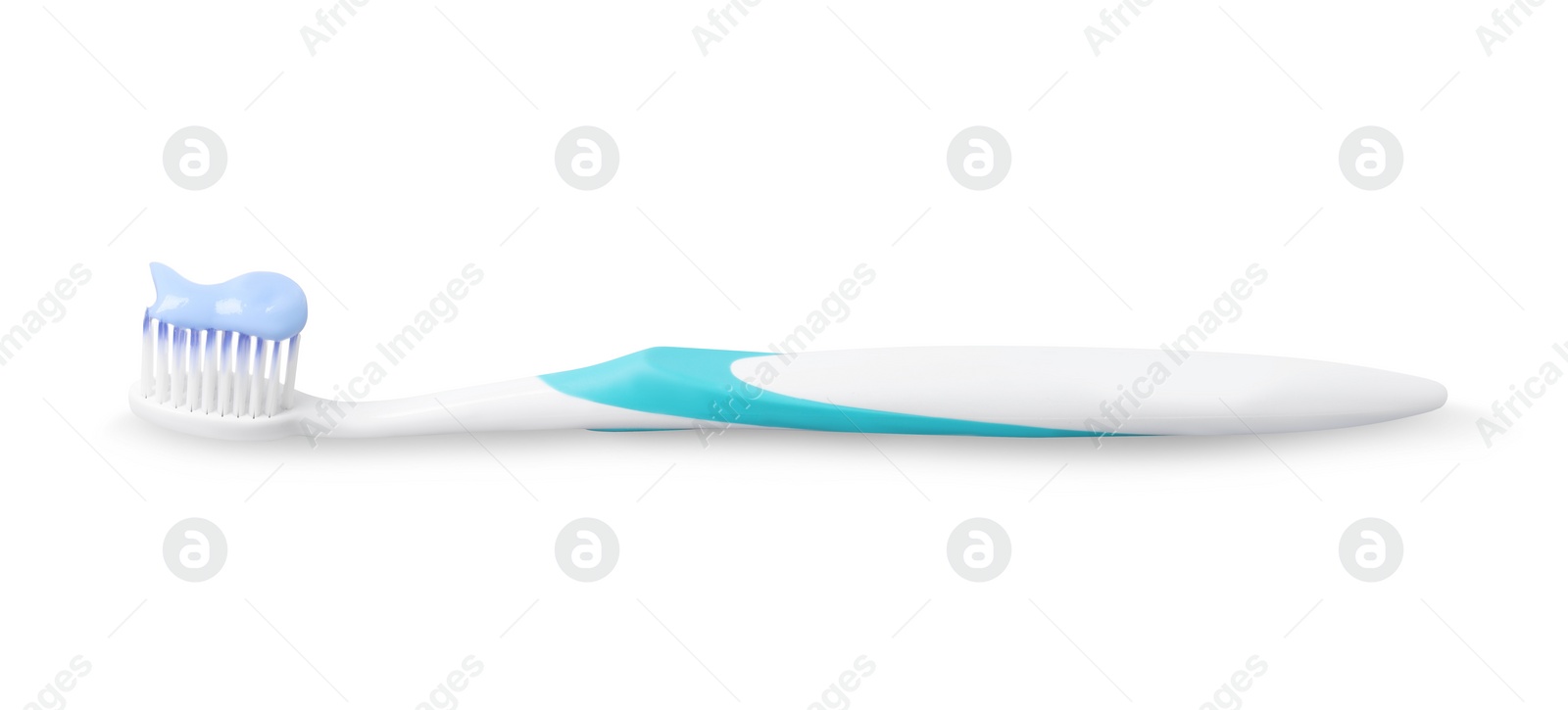 Photo of Plastic toothbrush with paste on grey background