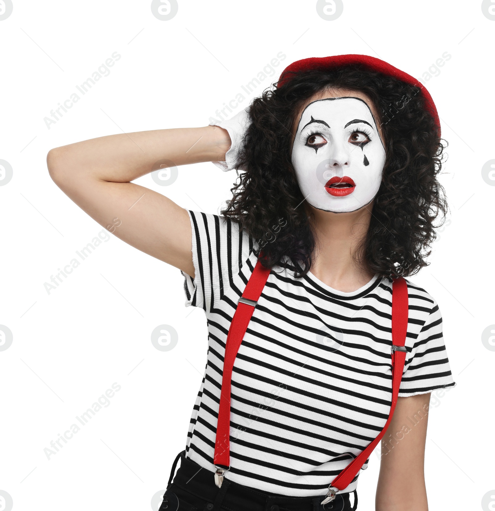 Photo of Funny mine with beret posing on white background