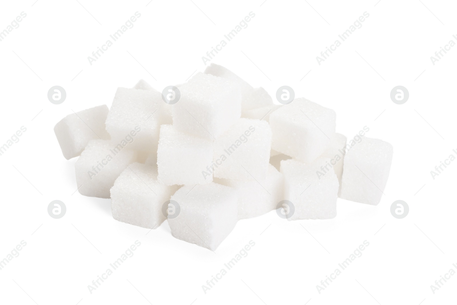 Photo of Pile of sugar cubes isolated on white