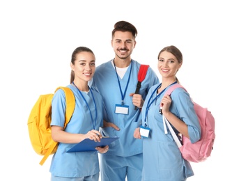 Photo of Group of young medical students on white background