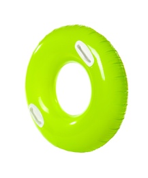 Photo of Bright inflatable ring on white background. Summer holidays