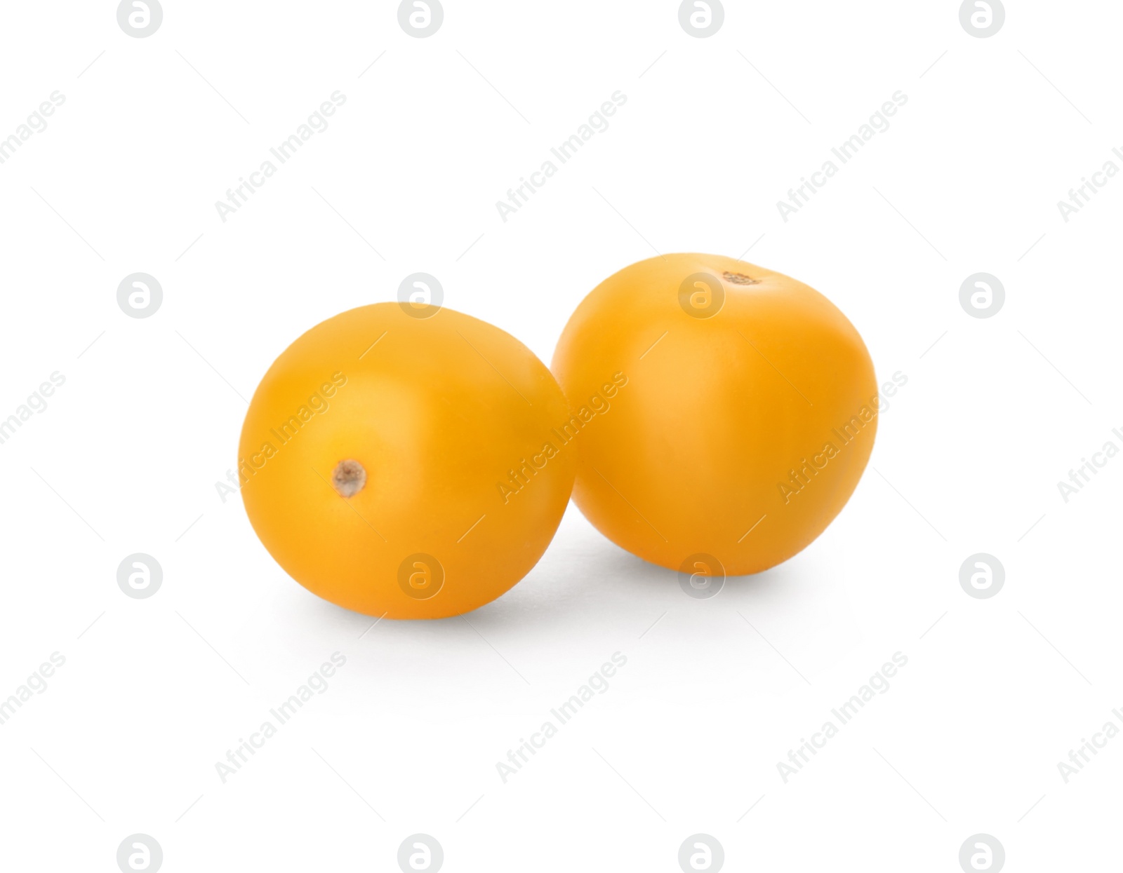 Photo of Delicious ripe yellow tomatoes isolated on white