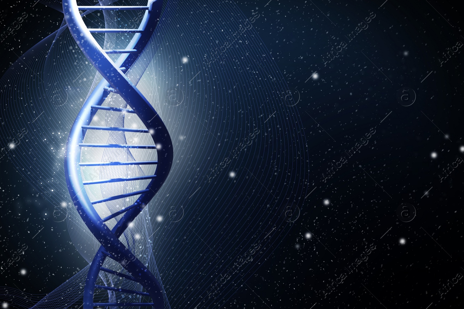 Illustration of Structure of DNA on dark background, space for text. Illustration