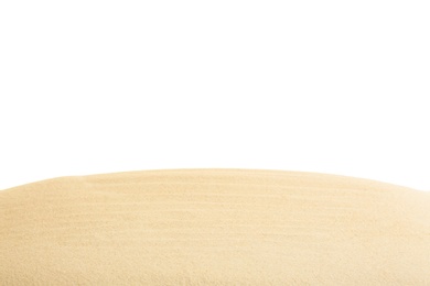 Photo of Beach sand on white background. Mockup for design