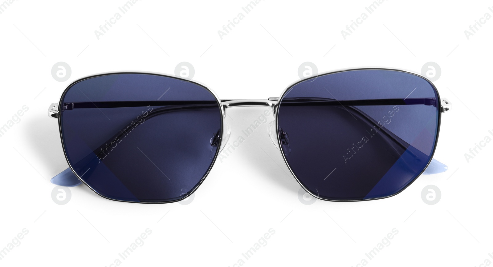 Photo of Stylish sunglasses on white background. Summer accessory