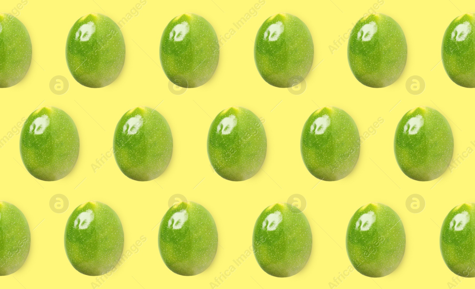 Image of Delicious ripe passion fruits on yellow background, flat lay. Banner design