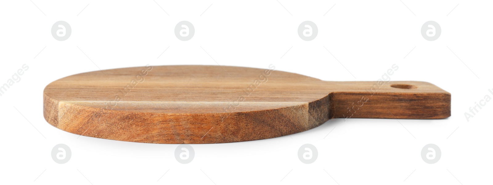 Photo of One wooden cutting board on white background