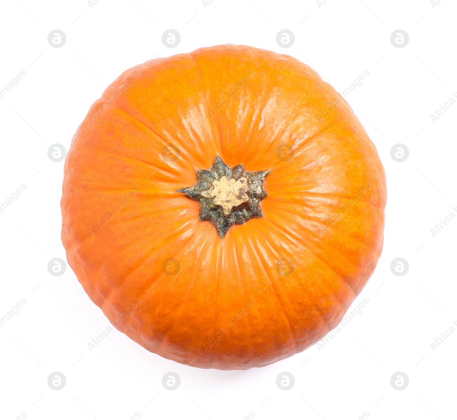 Photo of Fresh ripe pumpkin isolated on white, top view. Organic plant