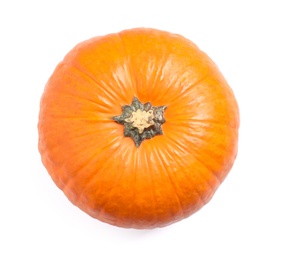 Fresh ripe pumpkin isolated on white, top view. Organic plant