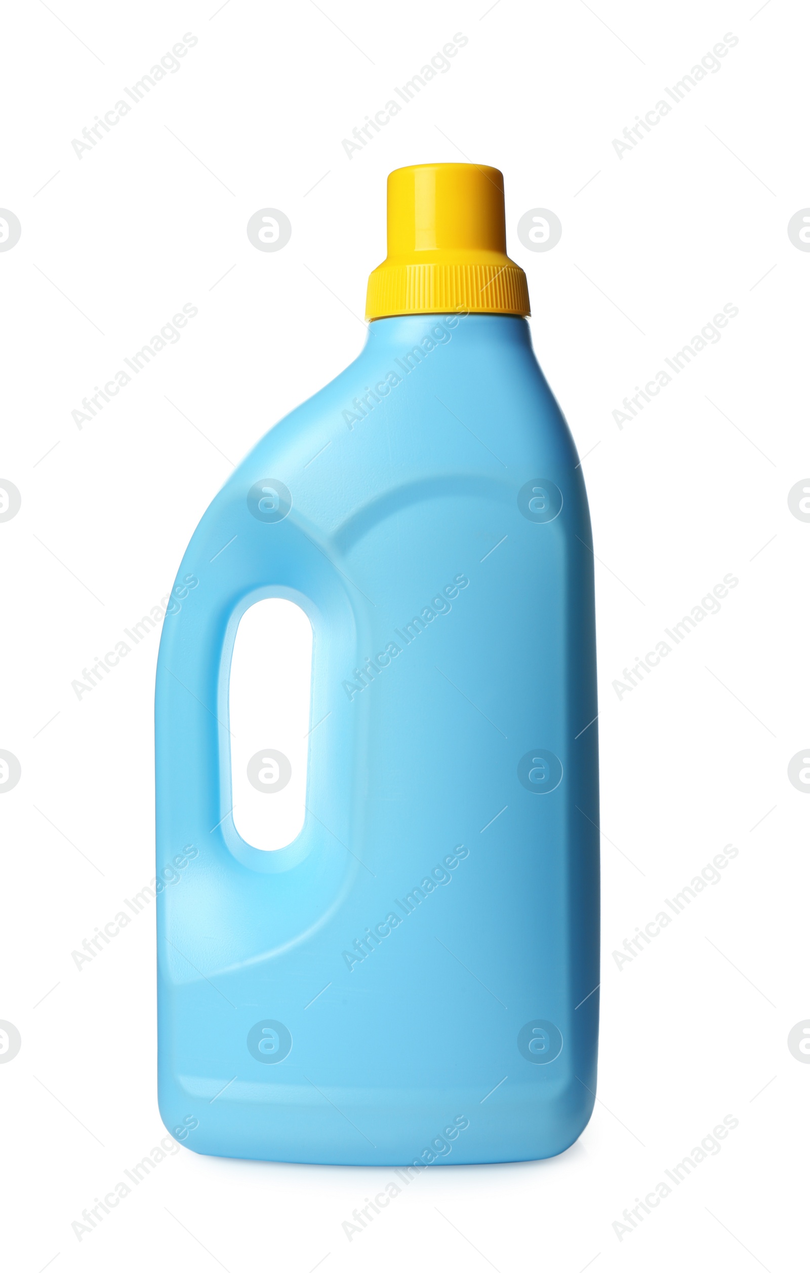 Photo of Light blue bottle of cleaning product isolated on white