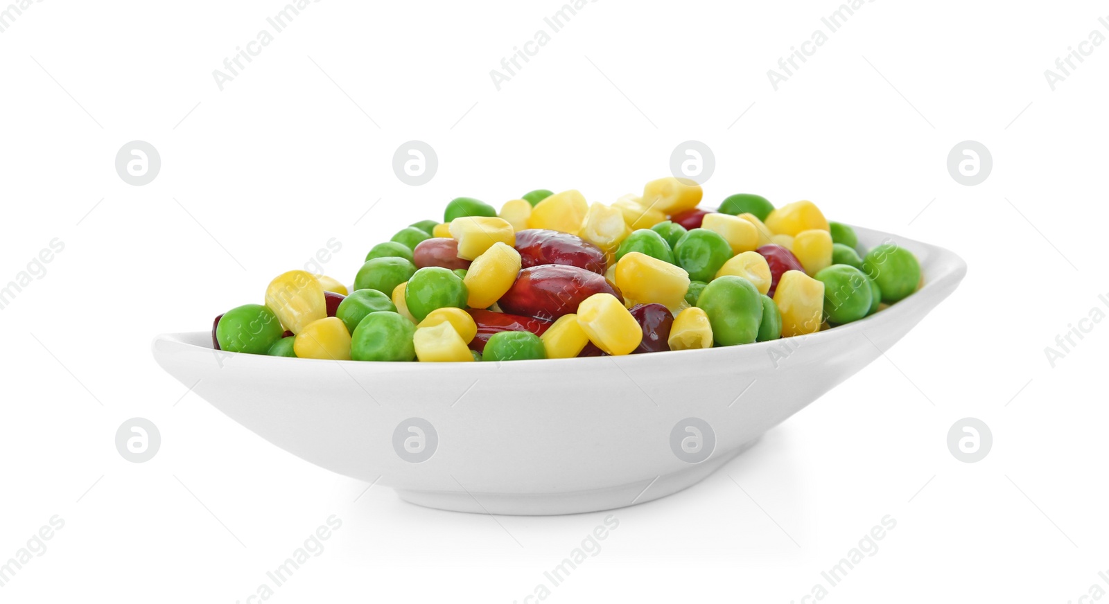 Photo of Plate with frozen vegetables on white background