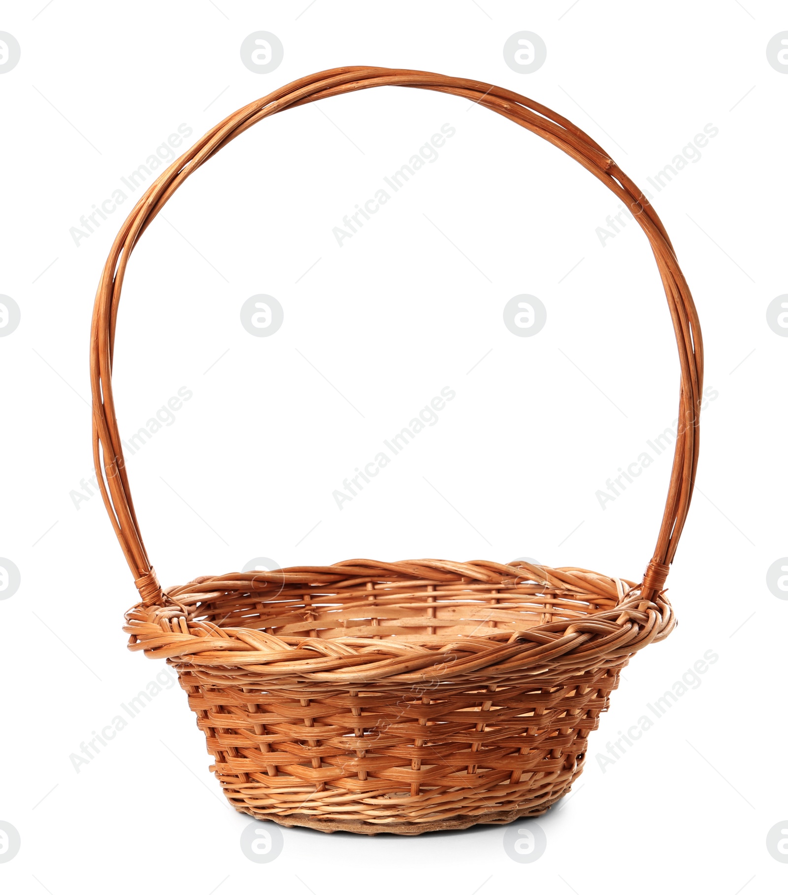 Photo of Empty wicker basket isolated on white. Easter item