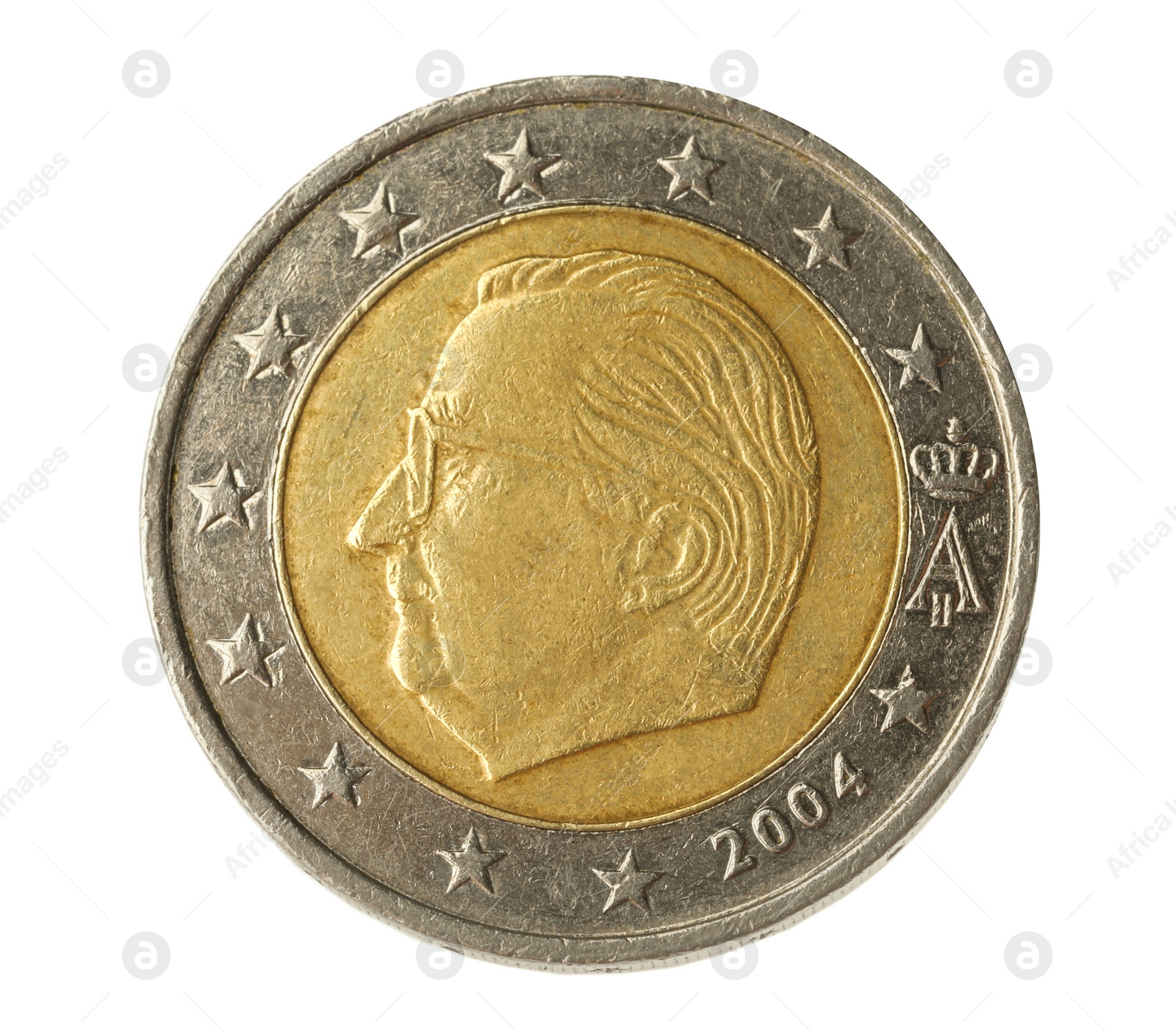 Photo of Shiny euro coin isolated on white, back view